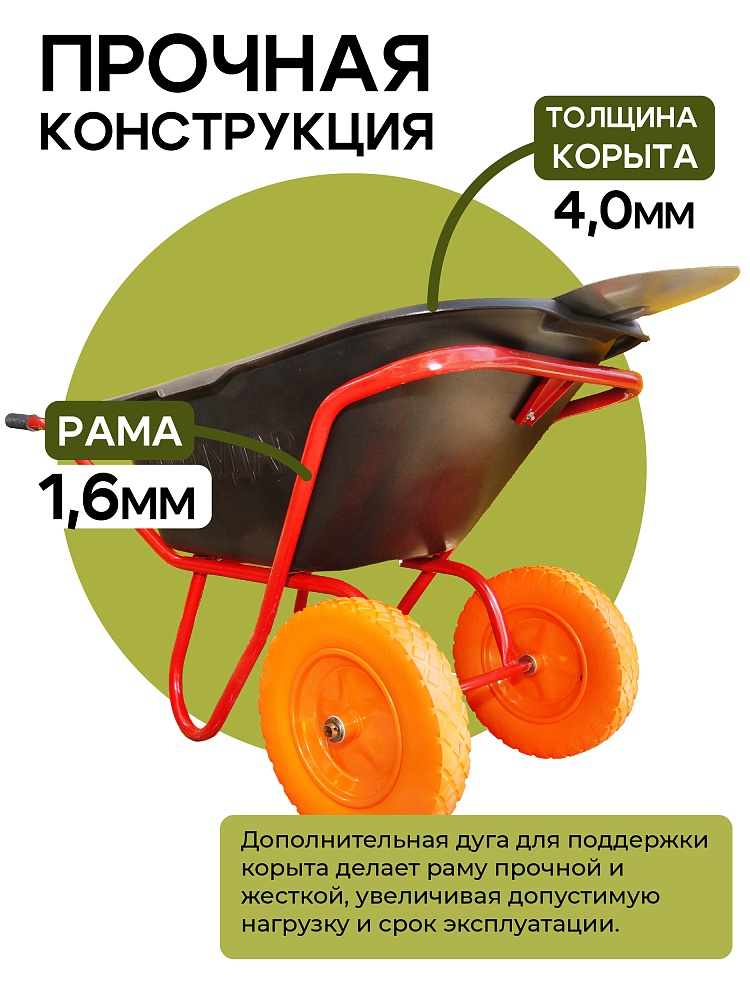 Тачка Промышленник 2-колесная антиударная усиленная, 110 литров (литое колесо) фото 3