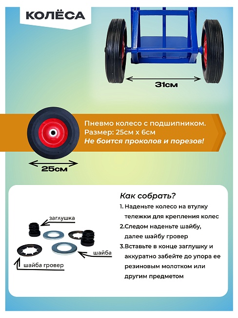 Грузовая тележка двухколесная Промышленник Д-150 (литые колеса) 250 мм фото 5