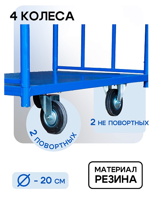 Платформенная тележка Промышленник 1800х800 ПД-8.18 200 мм с двумя ручками фото 4